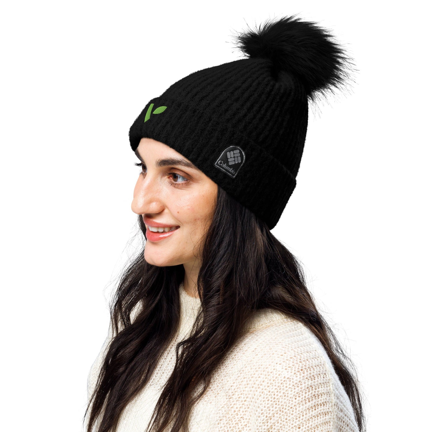 V - Logo (Green) Columbia pom - pom beanie - Vital Health Global LLC
